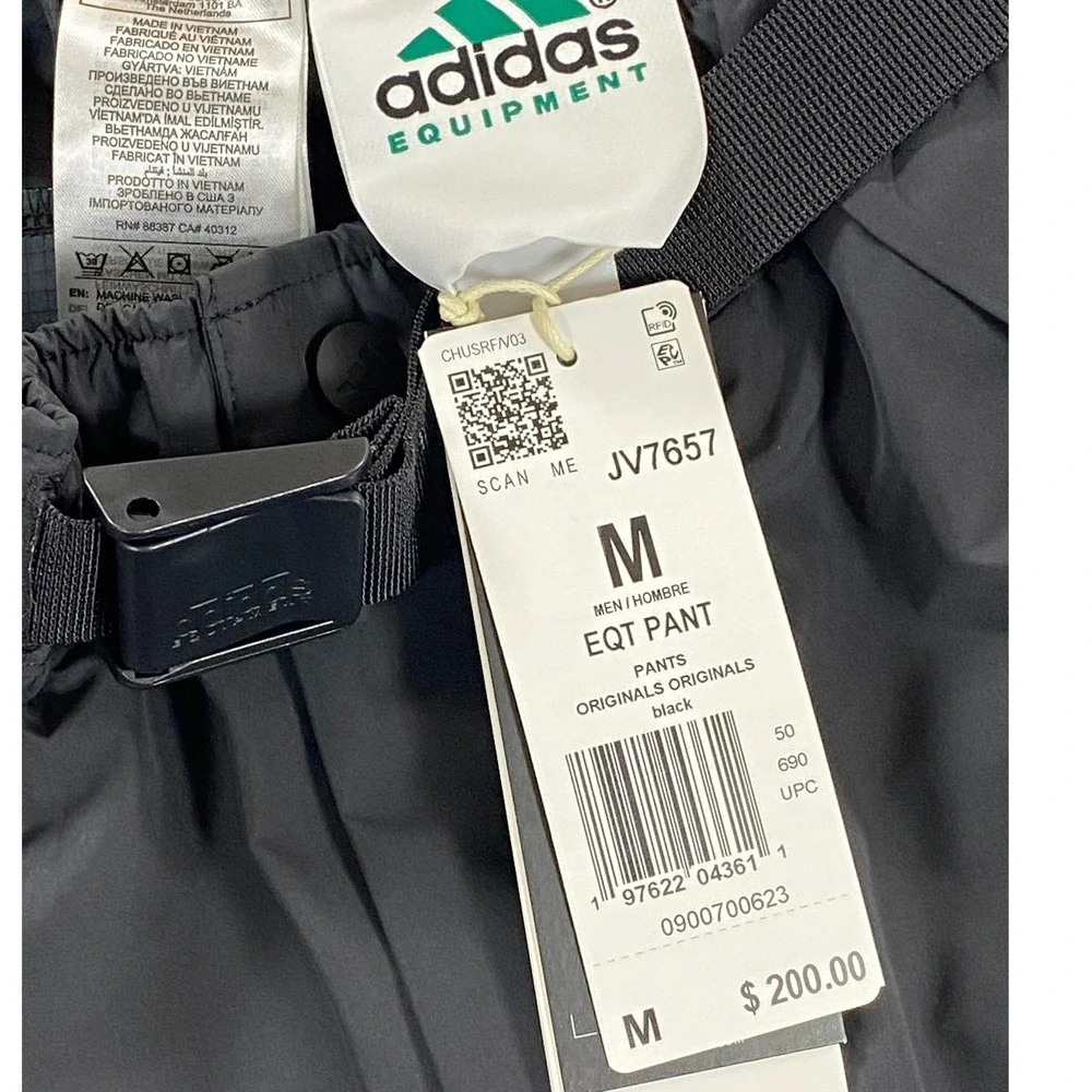 Adidas Equipment EQT Pants Mens M Black Gray Reflective Piping JV7657 NWT